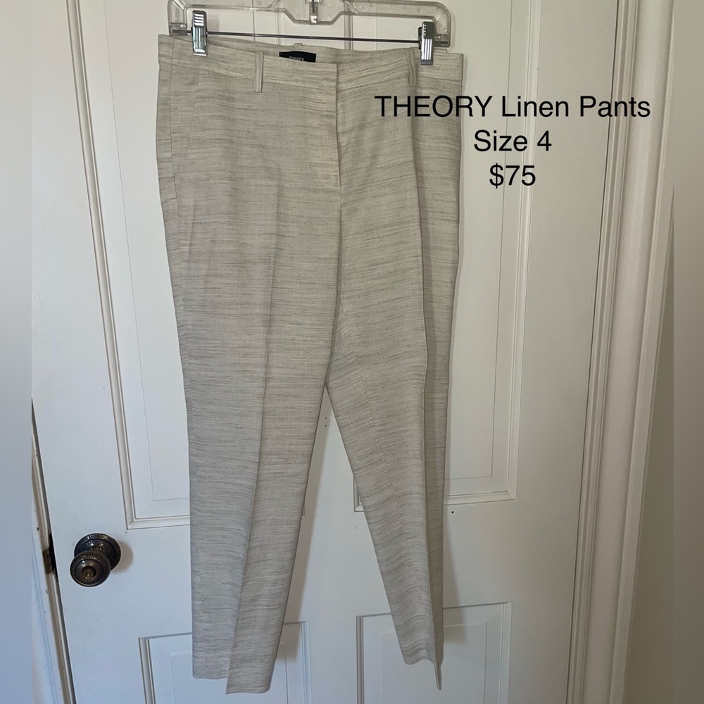 Theory beige and cream linen pants size 4